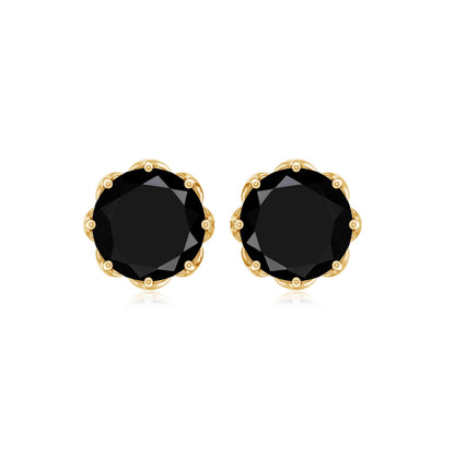 Genuine 3 Carat Black Spinel Stud Earrings with Screw Back