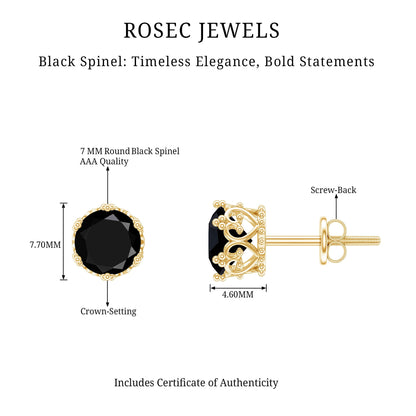 3 Carat Genuine Black Spinel Crown Stud Earrings