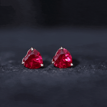 Certified 4 Carat Lab Created Ruby Heart Stud Earrings