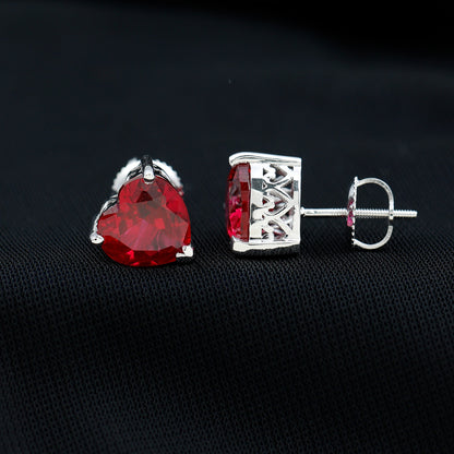 Certified 4 Carat Lab Created Ruby Heart Stud Earrings