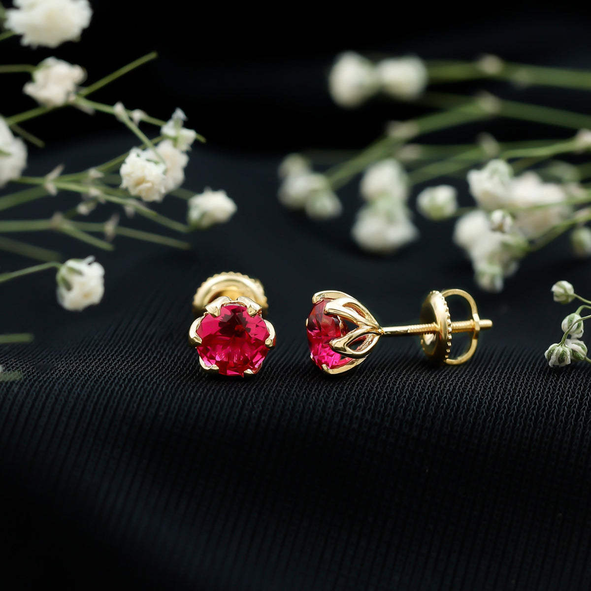 2.7 Carat Round Cut Lab Created Ruby Stud Earrings for Women
