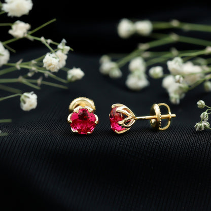 2.7 Carat Round Cut Lab Created Ruby Stud Earrings for Women