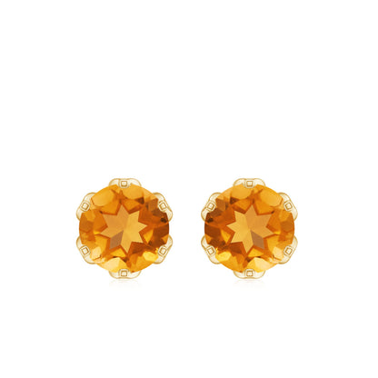 2.4 Carat Lotus Basket Set Solitaire Citrine Stud Earrings
