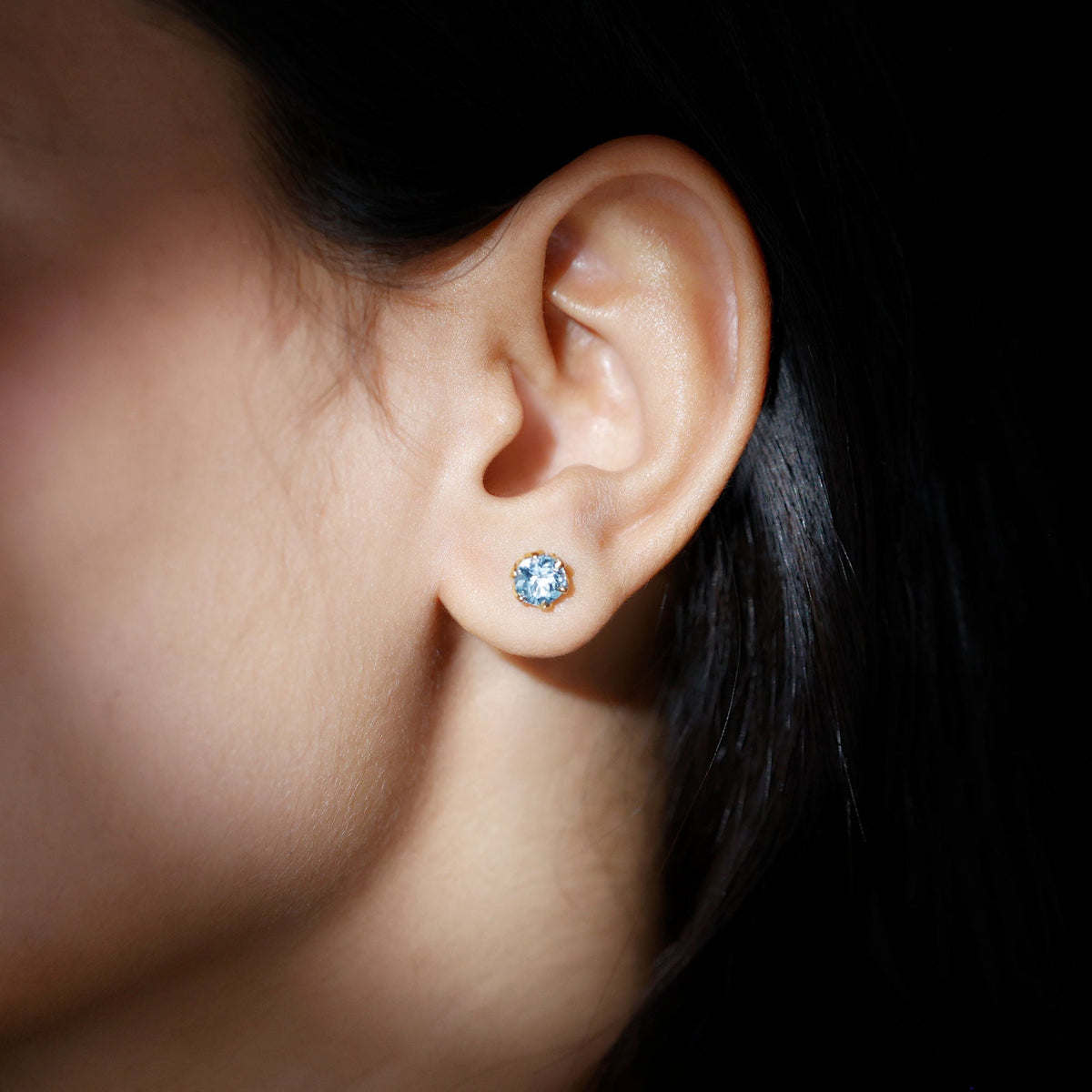 Lotus Basket Set Aquamarine Stud Earrings for Her