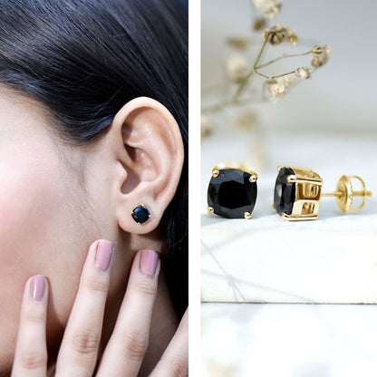 5.6 Carat Cushion Cut Created Black Diamond Stud Earrings