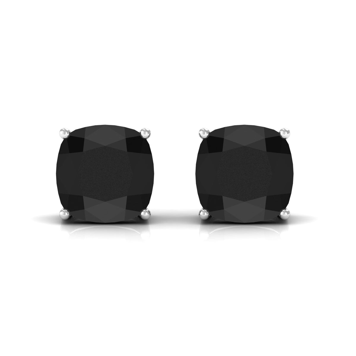 Natural 4.2 Carat Cushion Cut Black Onyx Earrings with Screw Back