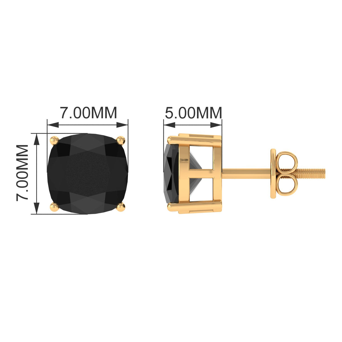 Natural 4.2 Carat Cushion Cut Black Onyx Earrings with Screw Back