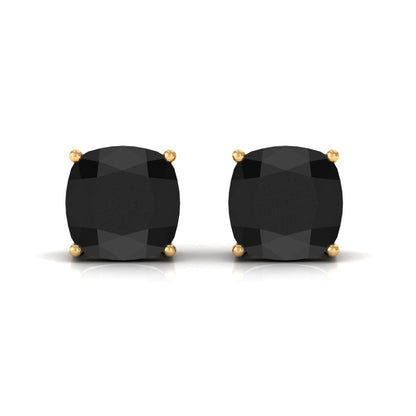 Natural 4.2 Carat Cushion Cut Black Onyx Earrings with Screw Back