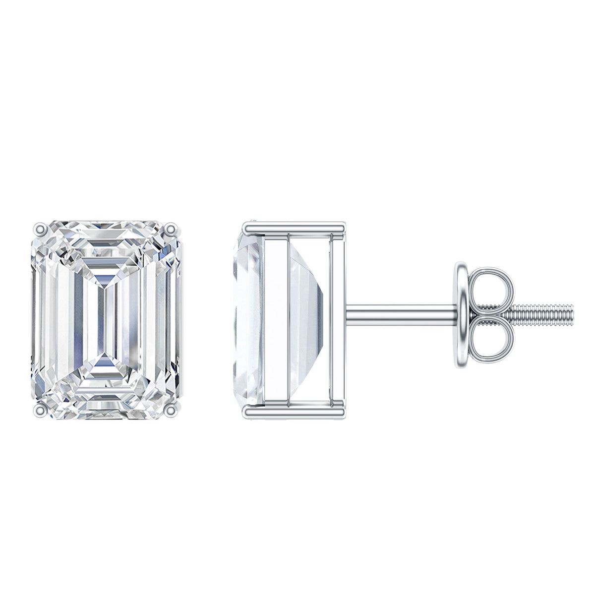 Certified 3.7 Carat Moissanite Emerald Cut Stud Earrings