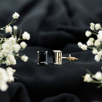 3.36 Carat Lab Created Black Diamond Emerald Cut Stud Earrings