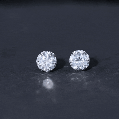 1.97 Carat Round Shape Moissanite Stud Earrings in Crown Setting