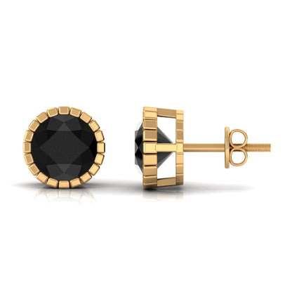 Real 3 Carat Round Shape Black Spinel Stud Earrings with Certificate