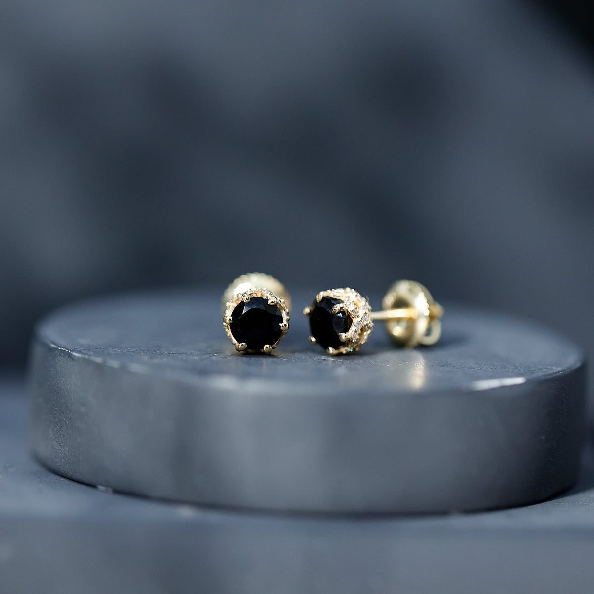0.9 Carat Black Spinel Stud Earrings with Diamond Accent