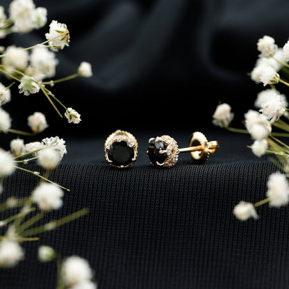 0.9 Carat Black Spinel Stud Earrings with Diamond Accent
