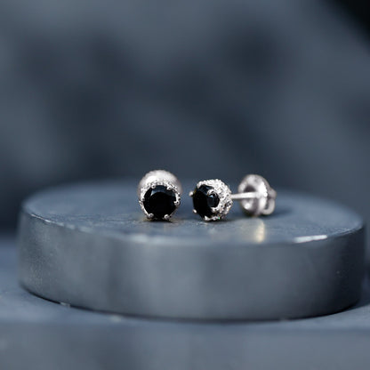 Lab Created Black Diamond Stud Earrings with White Diamonds