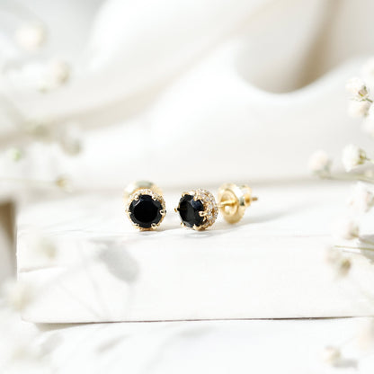 Lab Created Black Diamond Stud Earrings with White Diamonds