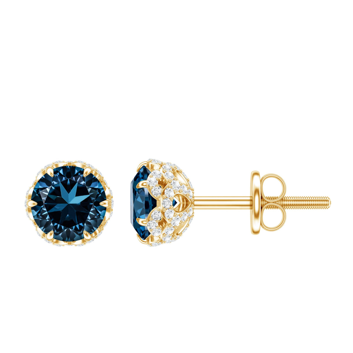 Designer London Blue Topaz Stud Earrings with Diamond
