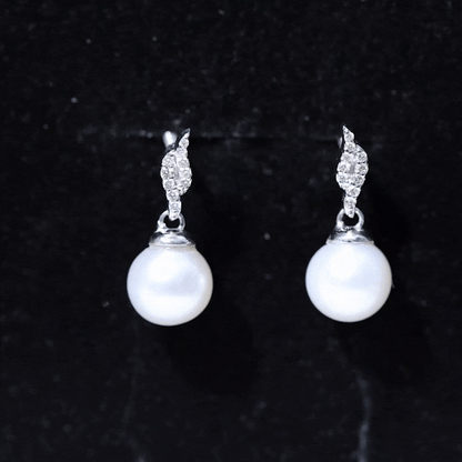 14.9 Carat Genuine Freshwater Pearl and Diamond Drop Earrings with Certificate