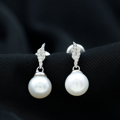 14.9 Carat Genuine Freshwater Pearl and Diamond Drop Earrings with Certificate