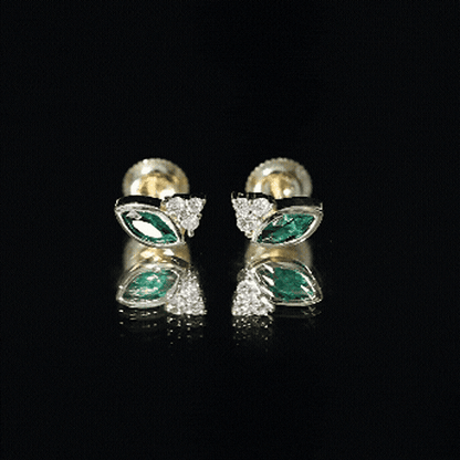 Marquise Shape 0.6 Carat Lab Grown Emerald Stud Earrings with Diamond Trio