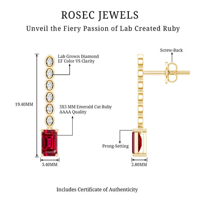 Lab Grown Ruby and Diamond Dangle Earrings For Women