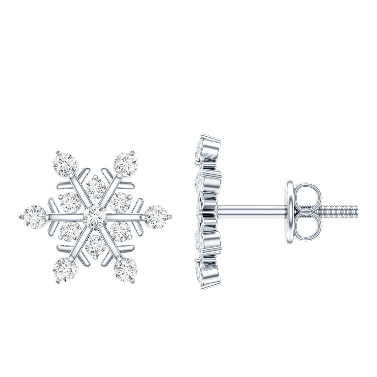 Lab Created Diamond Snowflake Stud Earrings With Screw Back