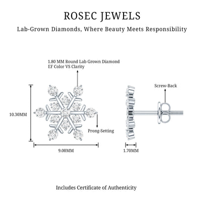 Lab Created Diamond Snowflake Stud Earrings With Screw Back
