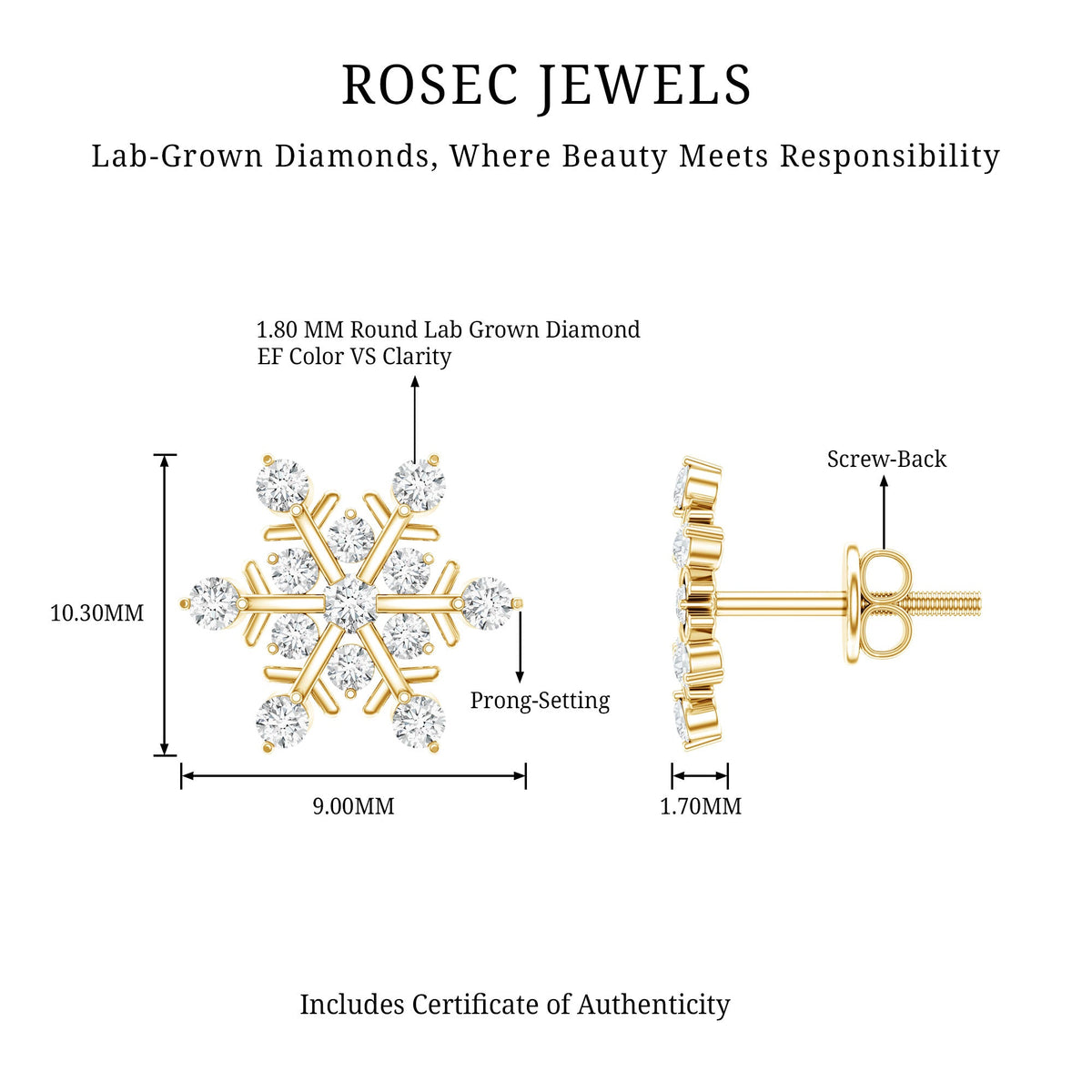 Lab Created Diamond Snowflake Stud Earrings With Screw Back