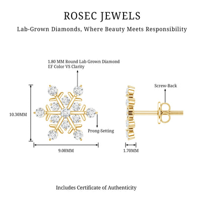 Lab Created Diamond Snowflake Stud Earrings With Screw Back