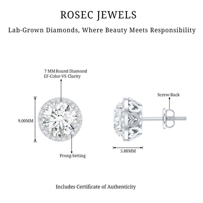 Round Halo Lab Grown Diamond Earring For Women