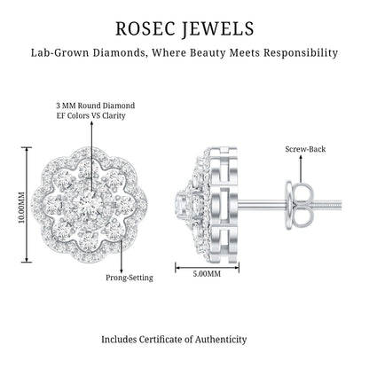 Certified Lab Grown Diamond Flower Bridal Stud Earrings