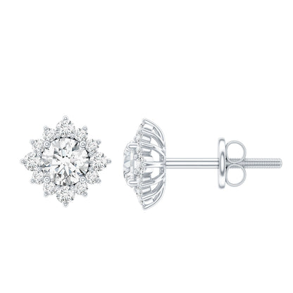 Certified Brilliant Cut Diamond Halo Stud Earrings