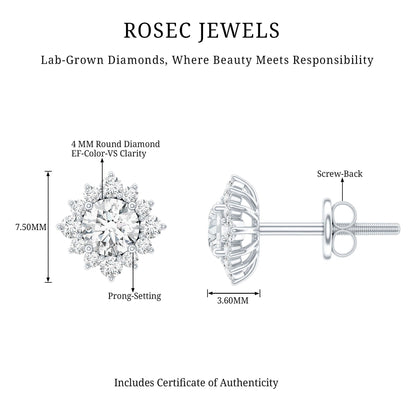 Certified Brilliant Cut Diamond Halo Stud Earrings