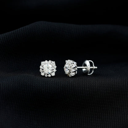 Certified Brilliant Cut Diamond Halo Stud Earrings
