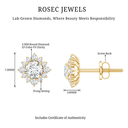Certified Brilliant Cut Diamond Halo Stud Earrings