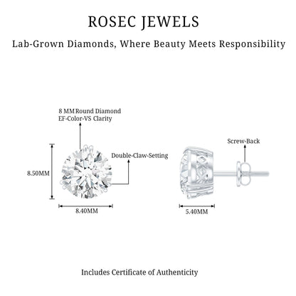 Certified 4 Carat Round Diamond Studs with Screw Back