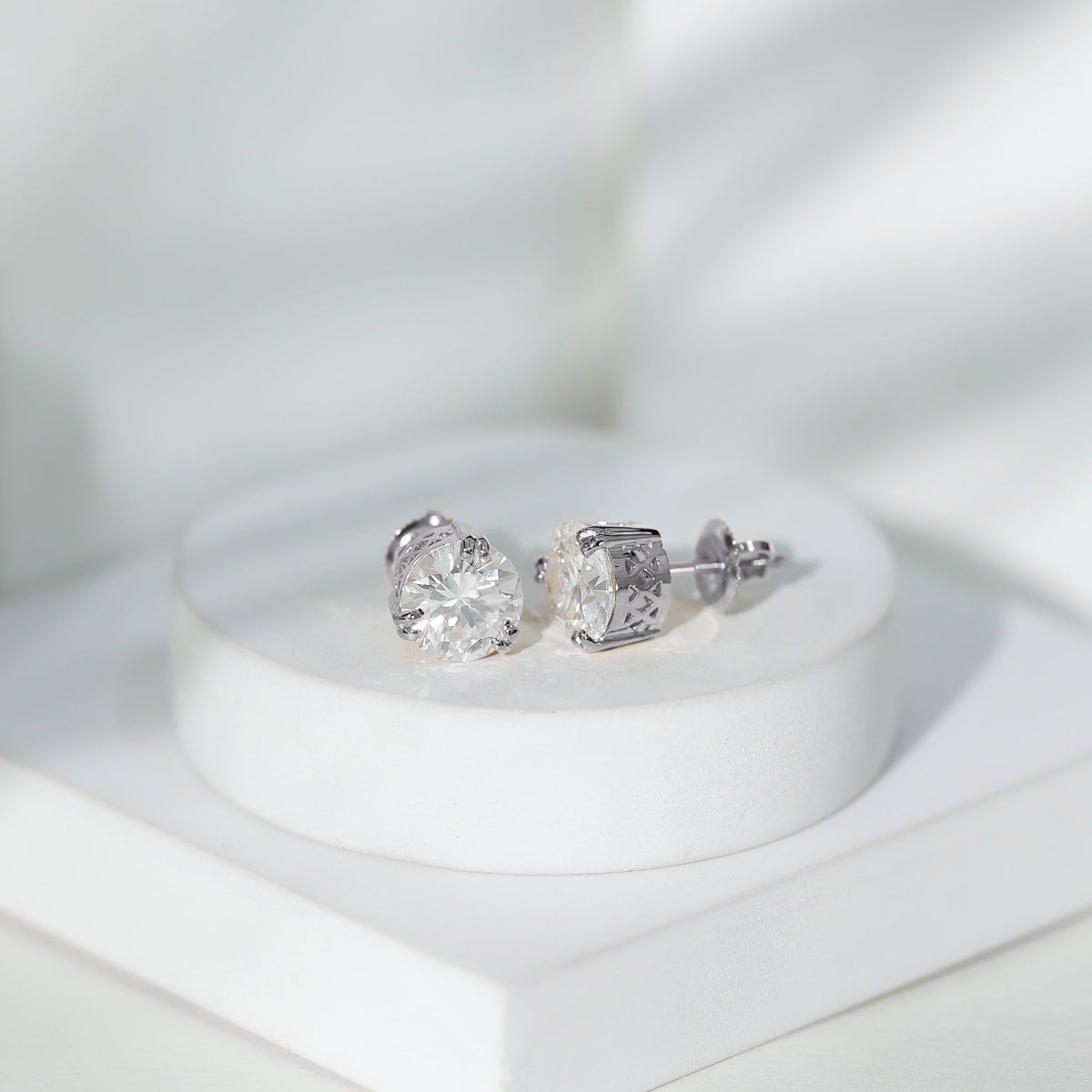 Certified 4 Carat Round Diamond Studs with Screw Back