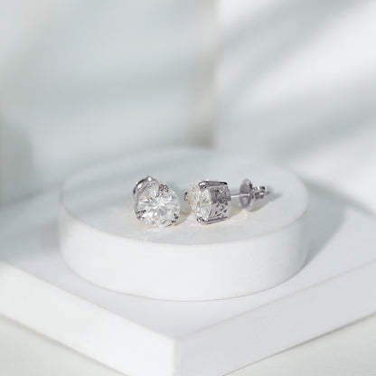 Certified 4 Carat Round Diamond Studs with Screw Back