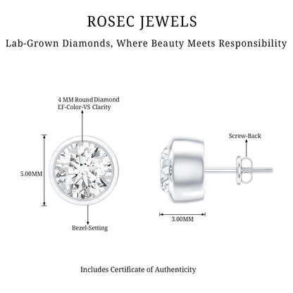 Bezel Set Lab Grown Diamond Solitaire Stud Earrings