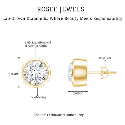 Bezel Set Lab Grown Diamond Solitaire Stud Earrings