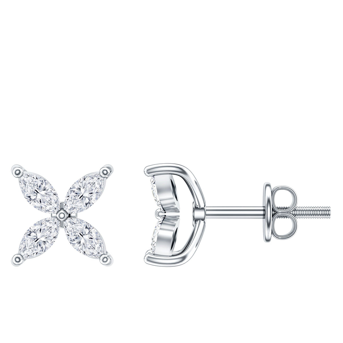 Certified Lab Grown Diamond Flower Earrings With Screw Back