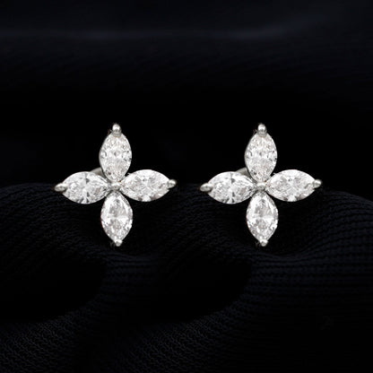Certified Lab Grown Diamond Flower Earrings With Screw Back