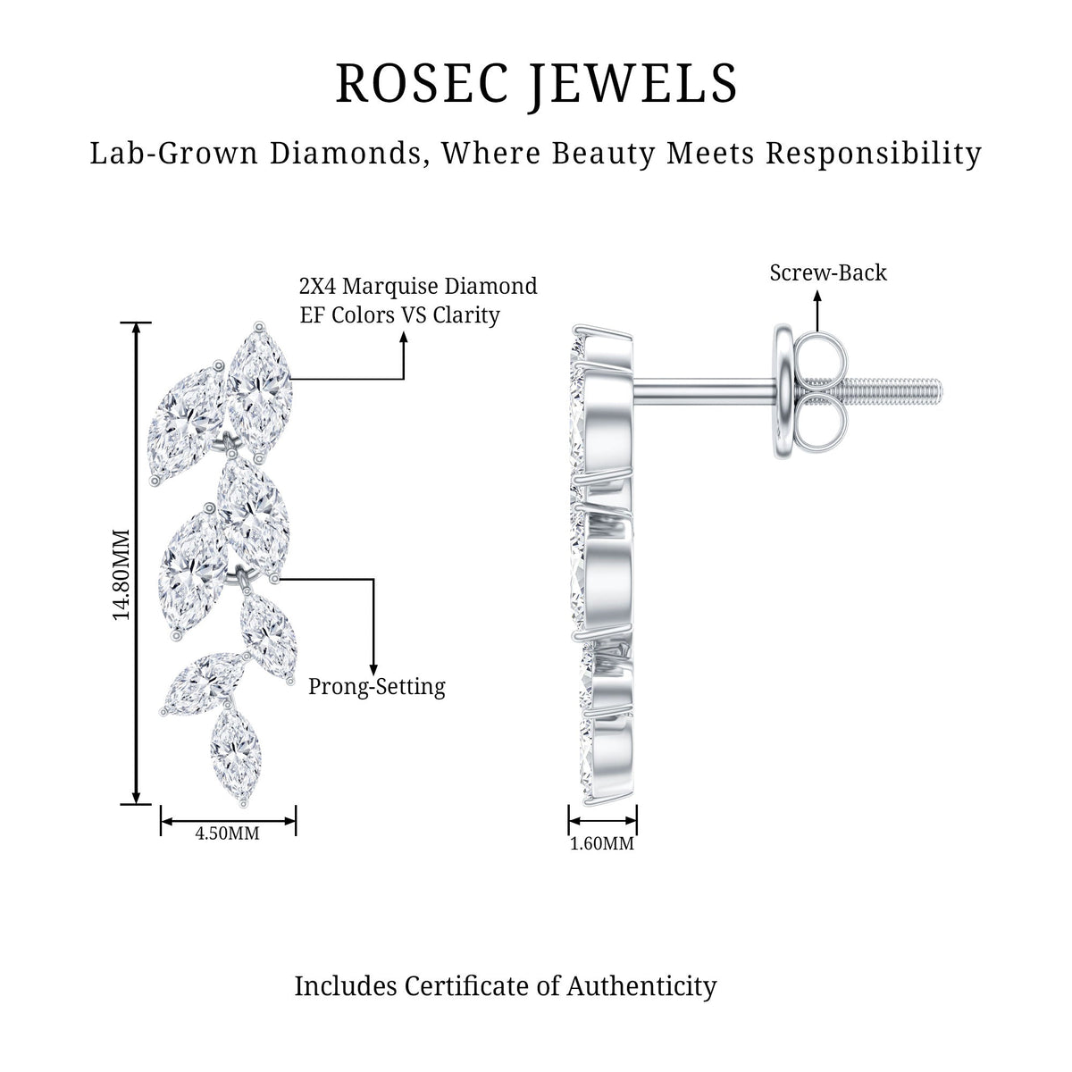 Certified Lab Grown Diamond Dangling Earrings for Women