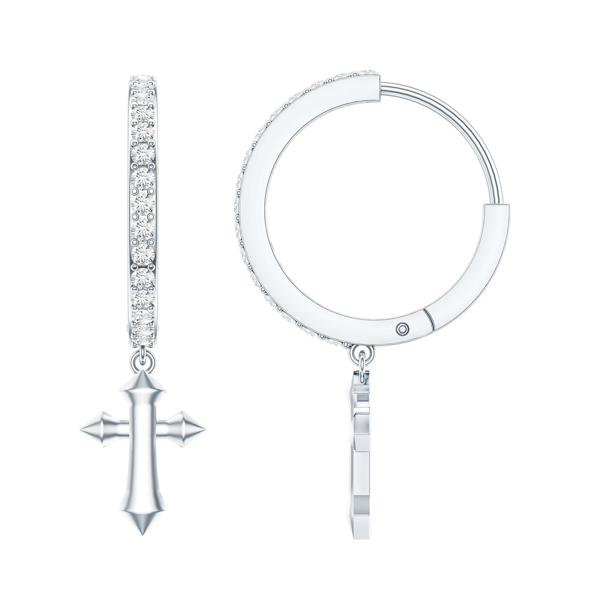 Lab Grown Diamond Holy Cross Hoop Drop Earrings For Women