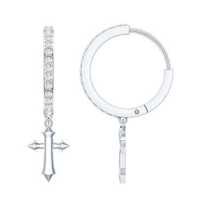 Lab Grown Diamond Holy Cross Hoop Drop Earrings For Women