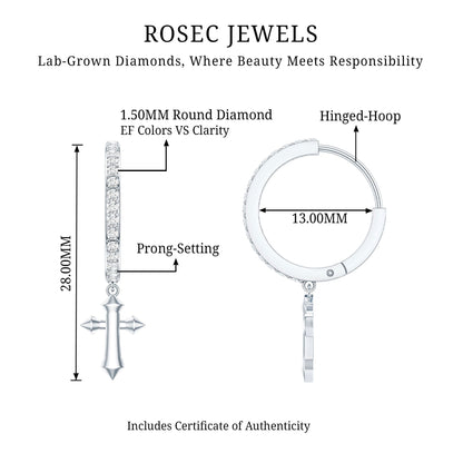 Lab Grown Diamond Holy Cross Hoop Drop Earrings For Women