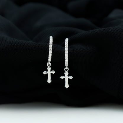 Lab Grown Diamond Holy Cross Hoop Drop Earrings For Women
