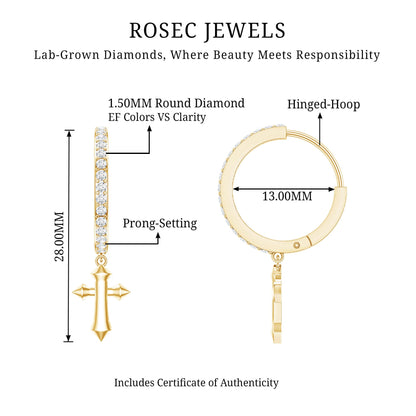 Lab Grown Diamond Holy Cross Hoop Drop Earrings For Women
