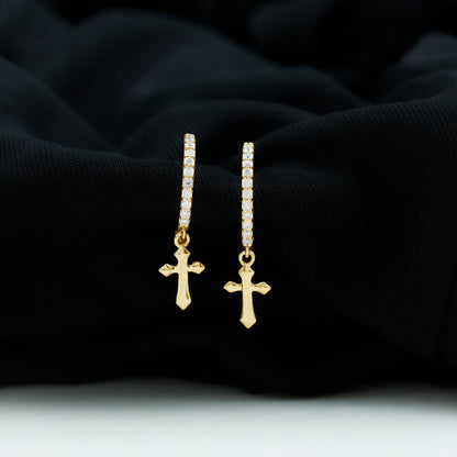 Lab Grown Diamond Holy Cross Hoop Drop Earrings For Women