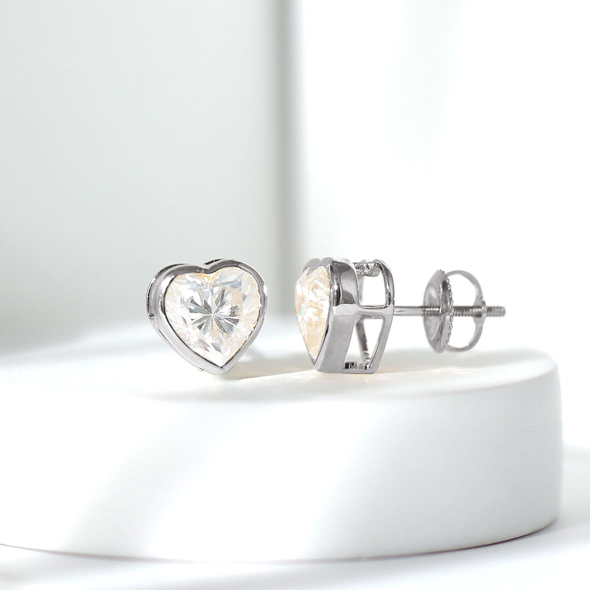 Certified Bezel Set 2.5 Carat Lab Grown Diamond Heart Earrings